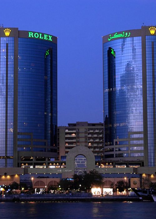 Dubai (UAE), Rolex, SkyFormat, www.skyformat.com, large-format advertising, outdoor advertising, illuminated rooftop signs, neon advertising, mesh banners, city advertising, urban advertising, premium outdoor ads, high-impact advertising, skyline billboards, building advertisements, global brand visibility, strategic ad placement, illuminated signage, urban media solutions, brand exposure, large-scale billboards, architectural advertising, high-traffic advertising, premium brand marketing